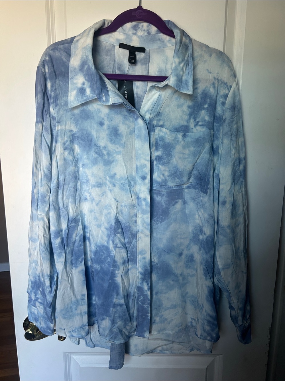 Light Blue Tie-Dye Button-Down Shirt - Women's Relaxed Fit